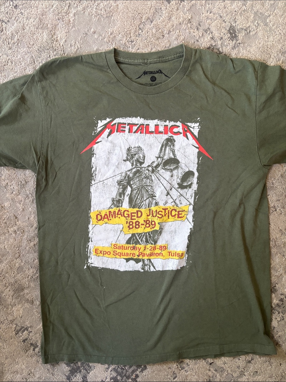 Metallica Olive Green 'Damaged Justice' Short Sleeve Graphic Tee